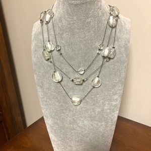 Boutique Vintage 3 Strand Lucite Beaded Gunmetal Necklace